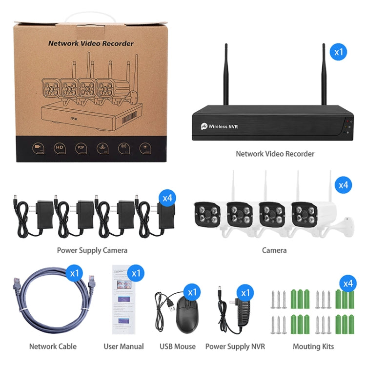 QS200-4 2.0MP 1080P HD Network Video Recorder Wireless Camera Set QS200-4 2.0MP 1080P HD Network Video Recorder Wireless Camera Set